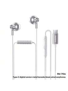 REMAX RM-710a Type-C Wired Earphones, HD Sound Quality, Accurate Microphone, Ergonomic Fit, Suitable For Singing And Talking, Glacier Silver
