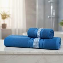 Jogo 2pçs Toalha De Banho Rosto Algodão Toalhas Grande Macia - Azul Royal - Visão 6