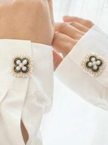 1pc/2pcs Button Cover For Shirt Pearl Cufflinks Covers Flower Sleeve Button Clip On Button For Dress Wedding Tux Decoration Button Clothing Accessories Gifts And Party(The Shape Of The Petals Is Random)) - Gold-four Leaves - View 2