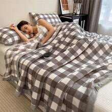 1 pătură de somn cu margini din catifea lapte, culoare uni, poate fi folosită ca aruncă sau cuvertură de pat, pătură lavabilă la mașină, pentru toate anotimpurile