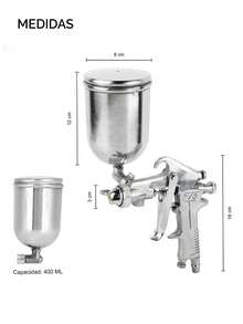 Pistola De Gravedad 1,5 Mm, Capacidad De 400 Ml, Pistola Para Pintar De Gravedad Uso Profesional Industrial Herramienta Automotriz Mecanica - Plateado - Ver 8