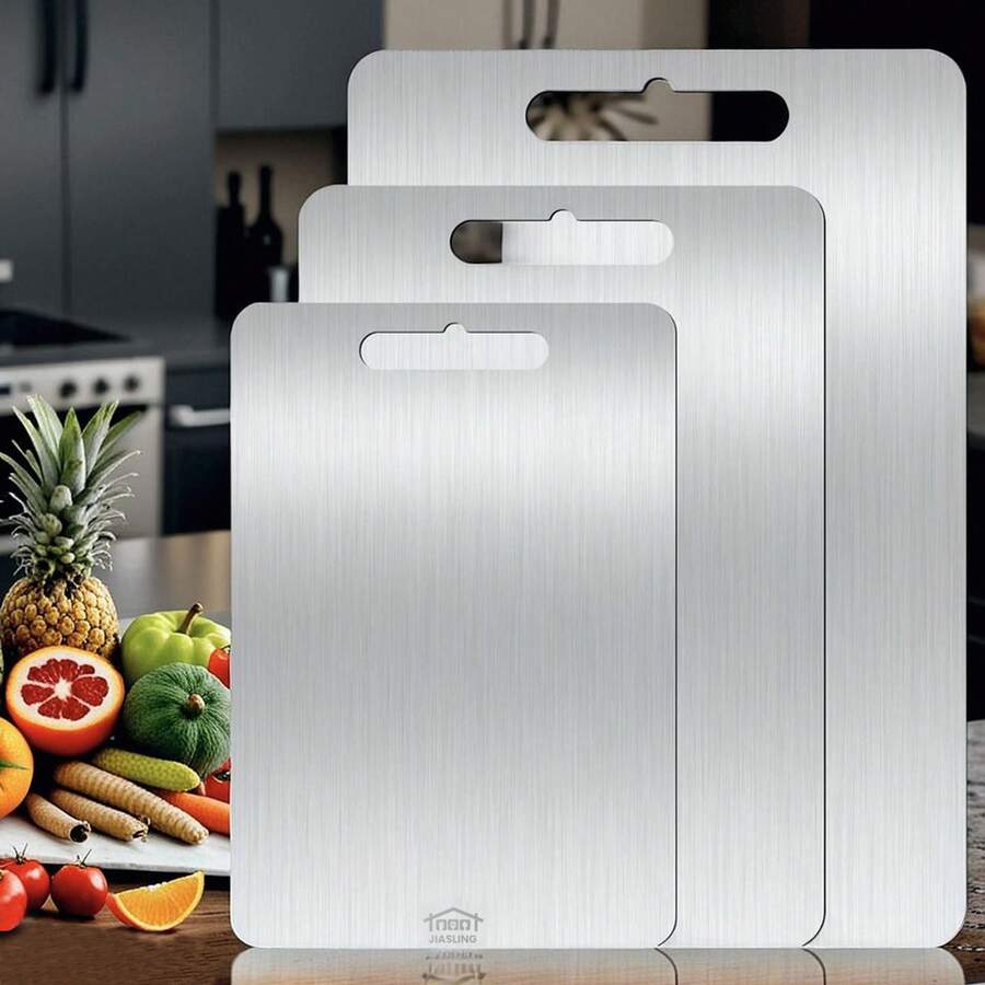 3PCS Stainless Steel Cutting Board Multi Size Cutting Board Kitchen Cutting Board Non Stick Metal Cutting Board For Fruits And Vegetables Very Suitable For Various Cooking Tasks - 銀色 - 查看 1