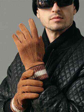 1Pair Outdoor Windproof Touchscreen Gloves For Men Full Finger Mittens For Cold Weather For Cycling And Skiing Durable Material Accessories For Winter Hand Warmers Gloves