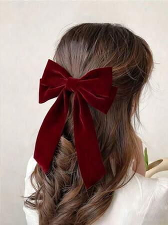 1 st. vinröd hårspänne i Fable-stil med rosett, stor sammetssatin med krokodilspänne i sjömansrosett, håraccessoar för cheerleader, alla hjärtans dag-nyårspresent, hårspänne till kvinnor och flickor, hårspänne, håraccessoar