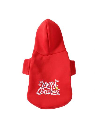 Merry Christmas Letter Print Dog Hoodie, Festive Red Christmas Decor Pet Costume