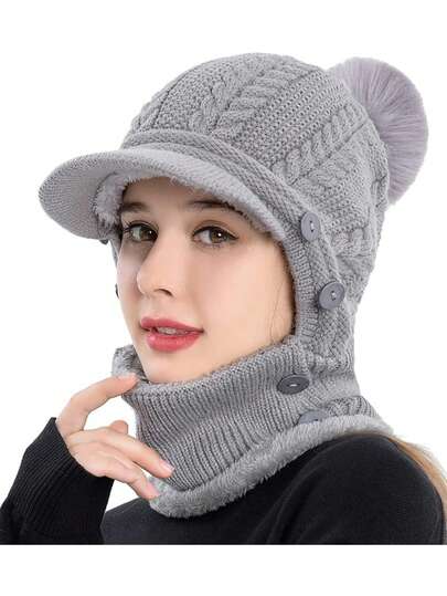1 pezzo Cappello paraorecchie invernale lavorato a maglia con sciarpa - Fodera termica per donne, berretto invernale con copertura per il viso, ultra caldo per sci/snowboard/uso quotidiano