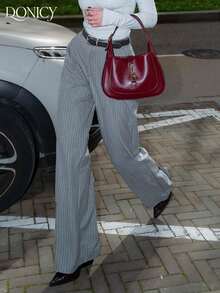 DONICY Pantalones casuales de cintura alta y pierna ancha con diseño plisado, hechos de una mezcla premium de lino, suaves y transpirables, versátiles para uso casual, oficina, reuniones, adecuados para primavera y otoño