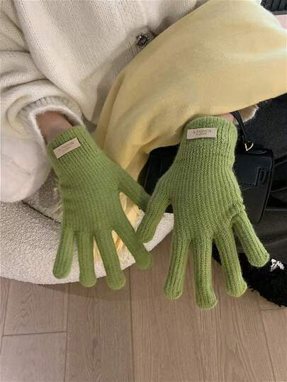 Women's Knitted Warm Gloves, Winter Windproof Thickened Candy Color Touchscreen Gloves For Cycling