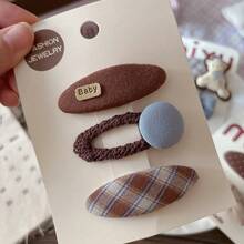 Korean Style Coffee Color Cute Cartoon Bear BB Clip Hair Clip Girls Sweet Fabric Bow Bangs Hair Clip - 愛心格子組 - 查看 2