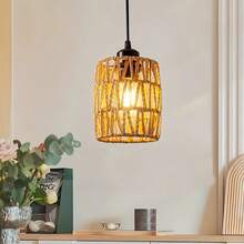 1pc/2pcs Bohemian Style Rattan Pendant Light, Handwoven Wicker Lamp Shade, E27 Socket, Suitable For Dining Room, Bedroom, Hallway, Living Room, Island, Bulb Not Included - Flax - View 4