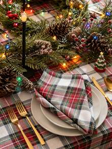 2/6/12/240pcs Vintage Plaid Napkins, European Style Christmas Holiday Reusable Washable Napkins For Party, Picnic, Home Decor - 紅白色 - 查看 2