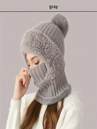Women's Winter Balaclava Mask And Furry Earmuffs - Soft, Warm, Full Face And Head Coverage, Elastic Opening For Eyewear/Headwear, White/, Hand Washable, Great For Skiing, Cycling, Outdoor Activities - Versatile Winter Accessory, Plush Thermal Lined, Ribbed Design, Snug Fit For Cold Weather Protection, Women's Winter Hat