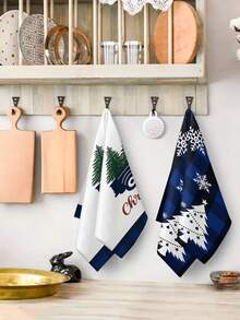 2 piezas/4 piezas/12 piezas Toallas de cocina con patrón de coche navideño azul, toallas de baño con patrón de árbol de Navidad, toallas para fiestas navideñas al aire libre, decoración navideña para el hogar, decoración navideña de cocina, estilo moderno, secado rápido, material de microfibra súper suave, rectangular, 40 * 60 cm, patrón de impresión digital, adecuado para decoración de fiestas al aire libre, regalos navideños