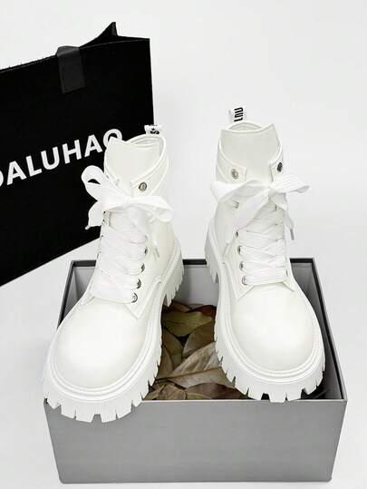 SLnU3 SLnU 3 Men's Fashion Casual Thick Sole Height-Increasing Boots Creative Personalized Design Lace-Up Double Zipper Punk Hip-Hop British Street Outdoor Versatile All-Season