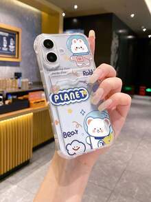 1pc White Shockproof TPU Phone Case With Cute Rabbit Pattern, Compatible With Iphone, Android, OPPO Phones - Multicolor - View 3