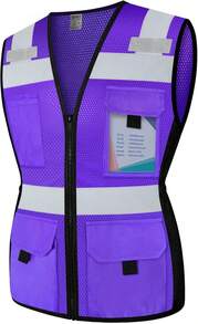 Vest For Women 11 Pockets Mesh Reflective Vest With Zipper, High Visibility Neon Construction Work Vest For Lady Workers/Surveyors/Drivers, Snug-Fit & Durable, ANSI Compliant, Purple M,24200729 - 紫色 - 查看 1