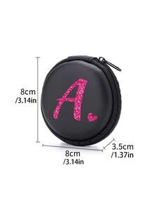 Rose Red Shiny Heart Pattern Letter A-Z Portable Mini Storage Bag,Love Pattern Waterproof And Anti Drop Digital Bag, Initial Name Logo Phone Charger Data Cable Storage Bag, Zipper Storage Box Around Wallet Data Cable Bag Digital Bag Electronic Bag Electronic Storage Device Data Cable Storage Device Wireless Earphones Bluetooth Earphones Headphones Business, Travel, School, College, Office,Couple, Back To School, Favorite Her