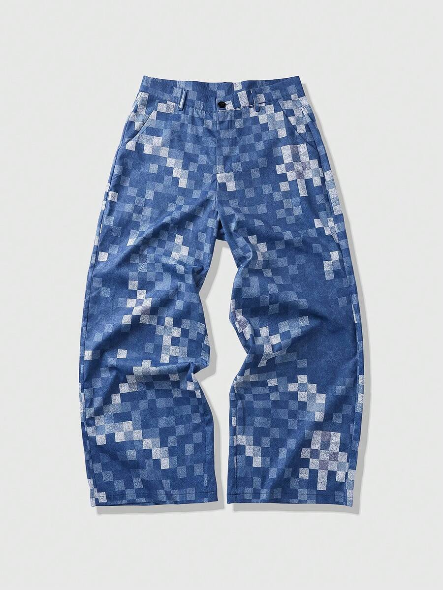 Fashionable Casual Street Style Plaid Loose Fit Men's Pants With Pockets