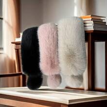 1pc Women's Luxury Faux Fur Scarf, Thickened Long Winter Neck Warmer With Fur Ball Lapel, Elegant Soft Fashion Accessory For Autumn & Cold Weather - xám - Xem 8
