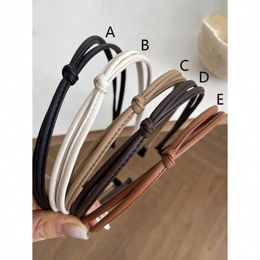 3/5PcsWomen's Skinny Leather Knot Hairband, Solid Color White/Black, Fashionable, Versatile, Elegant, High-Quality, Suitable For Daily Wear, Parties, Tying Hair, Washing Face/Bathing, Makeup, Matching Clothes, Accessories, Hairband,Hair Hoop Headbands ,Head Piece