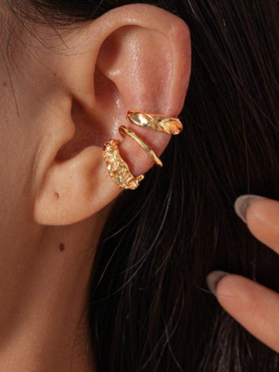 Bộ 3 khuyên tai kẹp, khuyên tai vòng đính đá Cubic Zirconia tinh tế, khuyên tai kẹp sụn tai, quà tặng trang sức cho phụ nữ. - Vàng - Xem 1