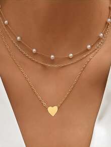 1 件新款女士珍珠项链 Kpop 金珠吊坠项链哥特双层链式项链女士日常时尚派对珠宝礼物（由于手工切割，珠子数量可能略有不同）