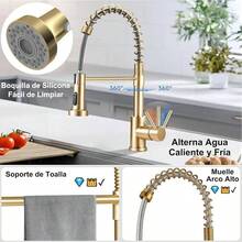 Actualizado Grifo de Cocina de Acero Inoxidable - 1 Elegant Dorado Mezcladora para Fregadero+1 Tapete Grifo+1 Pao Limpieza, Llaves para Fregadero de Cocina de Agua Caliente y Fra - inicial - Ver 7