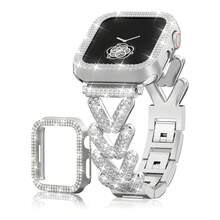 奢华水晶珠宝钻石闪亮金属手链手镯，金色、银色、星光、黑色、玫瑰金，适合女士表带 Ultra 3/2/1 系列 SE/S11/S10/S9/S8/S7/S6/S5/S4/S3/S2/S1，保护壳 38/40/41/42/44/45/46/49 毫米，钻石表圈保护壳盖 - 彩色 - 查看 2