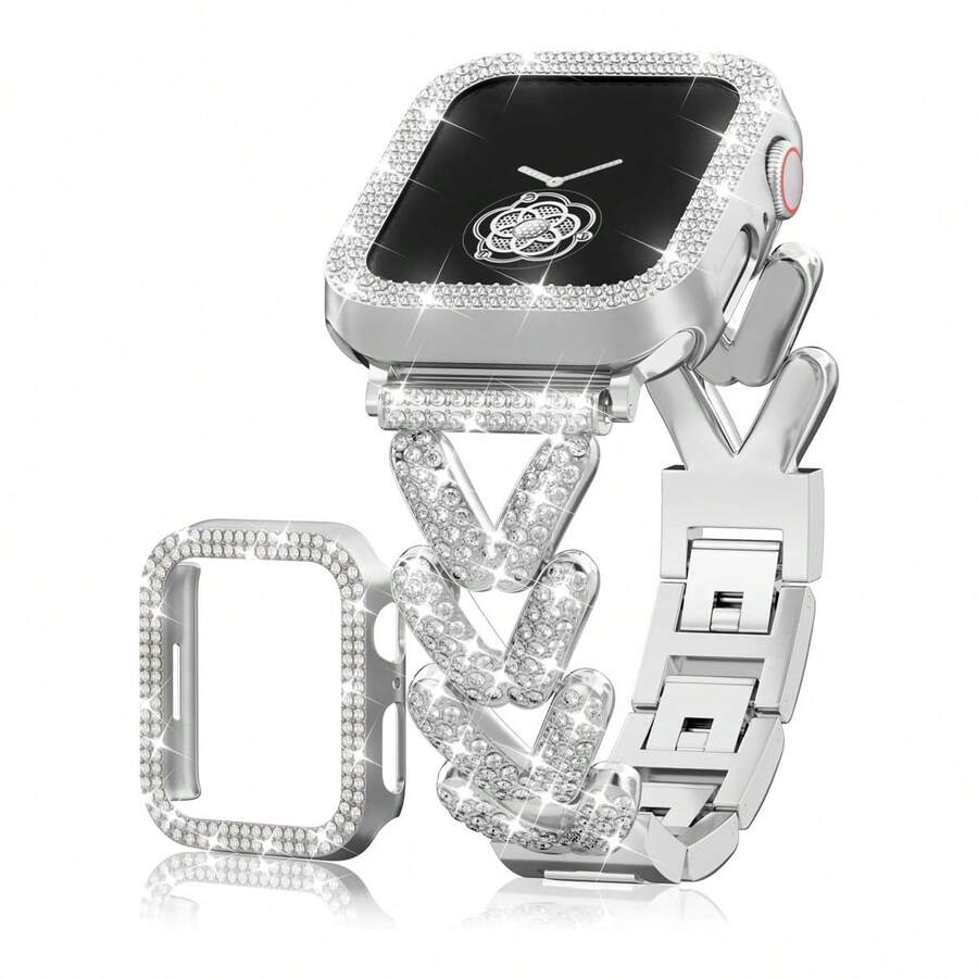 奢华水晶珠宝钻石闪亮金属手链手镯，金色、银色、星光、黑色、玫瑰金，适合女士表带 Ultra 3/2/1 系列 SE/S11/S10/S9/S8/S7/S6/S5/S4/S3/S2/S1，保护壳 38/40/41/42/44/45/46/49 毫米，钻石表圈保护壳盖