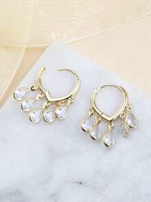 1 Pair Fashionable High-End Luxury Sparkling Elegant Sweet Versatile High-Quality Gold, Silver, Pink, Colorful, Peach, White Water Drop, Heart, Flower, Round Zirconia Hoop Earrings, Suitable For Women's Daily Wear, Weddings, Galas, Parties, Dance Floors, Gifts For Friends - 多彩愛心 - 查看 3
