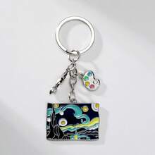 Van Gogh "Sternennacht" Schlüsselanhänger, künstlerischer Legierung Schlüsselanhänger, unisex, einzigartiges Gemälde Geschenk, Künstler Geschenk, kreative Museum Souvenir, Taschenanhänger, Auto, Lehrer, Freund, Schwester Geschenkidee, Geschenke für Mutter, Vater, Abschluss und Lehrer - Verschiedenfarbig - Übersicht 3