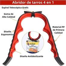 Abrelata de Cocina y Hogar Multifuncional, Kit de Abrelata de Botella y Abrelata de Vino, Incluye Abrelata de Tarros, Abrelata de Botellas y Sacacorchos de Camarero - Rojo - Ver 3
