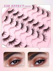 ENCHUW 16对半睫毛透明带柔软自然纤细猫眼仿貂睫毛化妆蓬松半眼假睫毛 - 黑色 - 查看 4