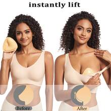 Self-Adhesive Bra Inserts, Padded Sports Bra Foam Silicone Cups, Thickened Small Bust Enhancing Triangle Heart-Shaped Sticky Invisible Plunge Bra Pads - Apricot - View 4