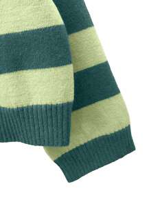 秋季女式条纹宽松套头毛衣，圆领，落肩设计，宽松版型，复古风，韩式休闲，舒适易穿，适合返校季、圣诞节、新年、情人节等场合。 - 綠色 - 查看 7