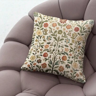 1 pieza Funda de almohada decorativa floral vintage, tela suave beige con diseño impreso. Disponible en varios tamaños, cierre con cremallera, lavable a máquina, inserto no incluido, adecuado para varios tipos de habitaciones.
