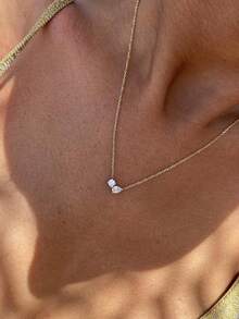 Dây chuyền mặt đá Cubic Zirconia mạ vàng 14k, dây chuyền vàng tinh tế dành cho nữ, dây chuyền vàng tối giản, trang sức vàng thời trang dành cho nữ. - Vàng - Xem 8