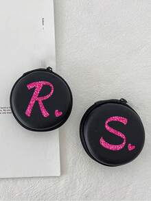 Rose Red Shiny Heart Pattern Letter A-Z Portable Mini Storage Bag,Love Pattern Waterproof And Anti Drop Digital Bag, Initial Name Logo Phone Charger Data Cable Storage Bag, Zipper Storage Box Around Wallet Data Cable Bag Digital Bag Electronic Bag Electronic Storage Device Data Cable Storage Device Wireless Earphones Bluetooth Earphones Headphones Business, Travel, School, College, Office,Couple, Back To School, Favorite Her