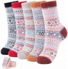 SISOSOCK 5 Pairs Fuzzy Soft Cozy Fluffy Socks Women, Casual Thick Plush Comfy Sleep Socks, Warm Winter Gifts Women - 多色-c2 - 查看 1