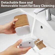 Boperzi Toothbrush Holder Toothpaste Organizer Drainage For Bathroom Vanity, Detachable Anti- Brushed Nickel Toothpaste Storage Caddy With Drainage Holes For Makeup Brush Razor Stand - Wood Grain - View 2