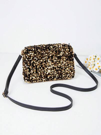 Borsa a spalla da donna con paillettes, piccola borsa a tracolla a forma di cuscino per signore