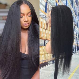 13x6 Kinky Rakt Lace Front Peruker Äkta Hår Förplockat Helspets Äkta Hår Brasiliansk Virgin Yaki Rakt HD Äkta Hår Lace Front Peruker För Kvinnor Naturlig Färg