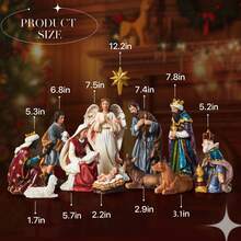 Nativity Sets For Christmas Indoor Nativity Scene Set Resin Figurine Christmas Ornament Religious Table Holidays Decor Gifts 13 Pieces 7.9 Inch - White - View 6