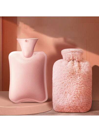 A Hot Water Bag Filled With Water, Artificial Rabbit Fleece Cover, Girl's Hot Compress, Warm Belly, Warm Water Bag, Small Size, Carrying Water Filling, Warm Handbag, Rinsing Water, Warm Handbag, Christmas, Christmas Gifts