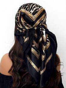 1pc 35.4 Inch Square Scarf For Women - Fashion Printed Luxury Silk Feeling Shawl Neckerchief - Versatile All Season Scarf For Spring Fall Winter Summer - Elegant Accessory For Office Travel Party - màu đen - Xem 3