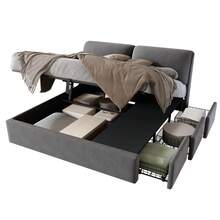 Upholstered Bed, 160 X 200 Cm, Hydraulic Bed, Three Drawers, Storage Box, Slatted Frame With Headboard, Without Mattress, Velvet, Grey