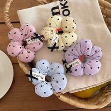 1个纯色山茶花印花大号3D海绵发圈,优雅甜美女孩圆形发髻绳,休闲优雅褶皱荷叶边马尾辫装饰,涤纶纤维发圈马尾辫发绳发圈橡皮筋发圈发圈弹性发绳发饰头饰弹力带 - 彩色 - 查看 27