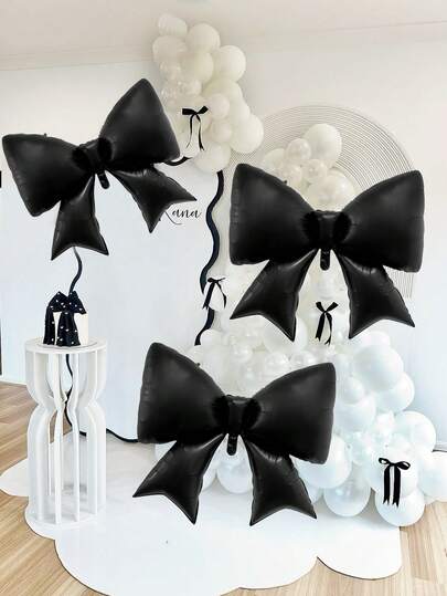 1/3pcs Large Matte Black Bow Foil Balloons, Suitable For Princess Party, Graduation Ceremony, Birthday Party Decor, Engagement Wedding, Bridal Shower, Gender Reveal, Bow Theme, Photo Props, Anniversary Decor, Indoor Outdoor Backdrop Decor