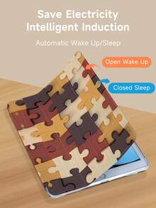 Wood Grain Puzzle Pattern Tablet Protective Case,Compatible With IPad 9.7/10.2/10.5/10.9/12.9/Pro 11, 10th Gen,Compatible With Samsung Galaxy Tab S6 Lite 10.4 Inch,Compatible With Kindle Paperwhite 12th Gen 2024,Kindle (11th Generation) 2022 Release,Kobo Clara Colour,Soft Anti-Fall Protection,Smart Stand/Automatic Wake Up/Sleep