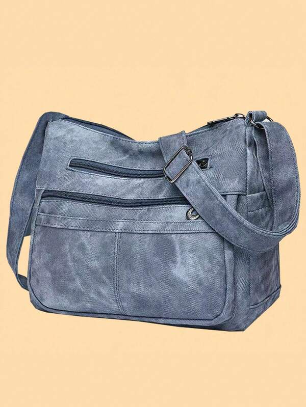 Bolso bandolera unisex con estampado de teñido anudado en contraste, múltiples bolsillos, correa de hombro ajustable, adecuado para el uso diario, imprescindible para salidas. Ideal para Navidad y otoño-invierno.